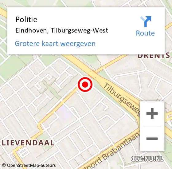 Locatie op kaart van de 112 melding: Politie Eindhoven, Tilburgseweg-West op 8 maart 2023 08:40