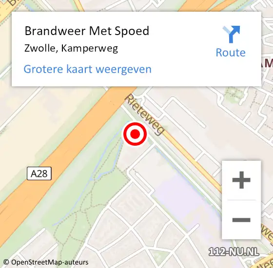 Locatie op kaart van de 112 melding: Brandweer Met Spoed Naar Zwolle, Kamperweg op 8 maart 2023 08:52