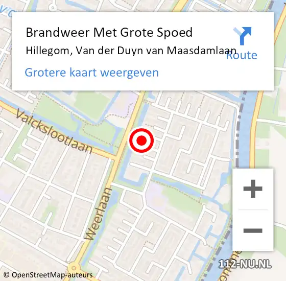 Locatie op kaart van de 112 melding: Brandweer Met Grote Spoed Naar Hillegom, Van der Duyn van Maasdamlaan op 8 maart 2023 09:28