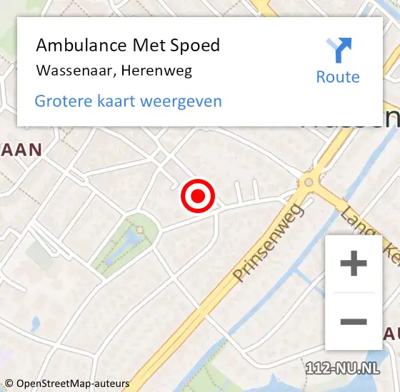 Locatie op kaart van de 112 melding: Ambulance Met Spoed Naar Wassenaar, Herenweg op 8 maart 2023 09:59