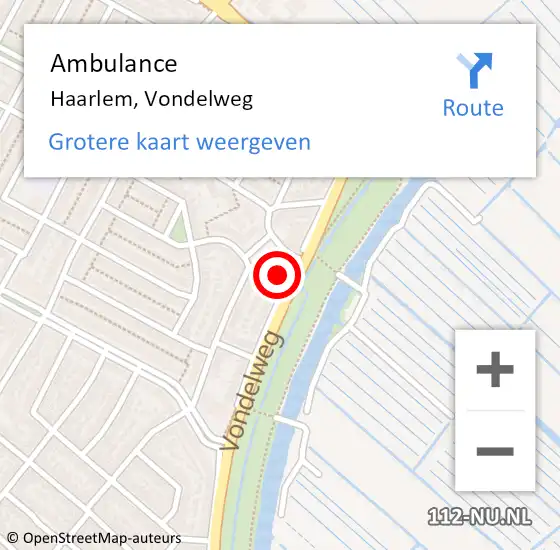 Locatie op kaart van de 112 melding: Ambulance Haarlem, Vondelweg op 8 maart 2023 10:10