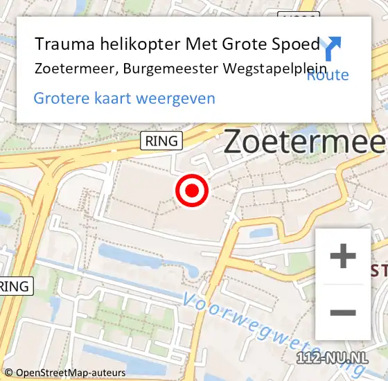 Locatie op kaart van de 112 melding: Trauma helikopter Met Grote Spoed Naar Zoetermeer, Burgemeester Wegstapelplein op 8 maart 2023 10:18