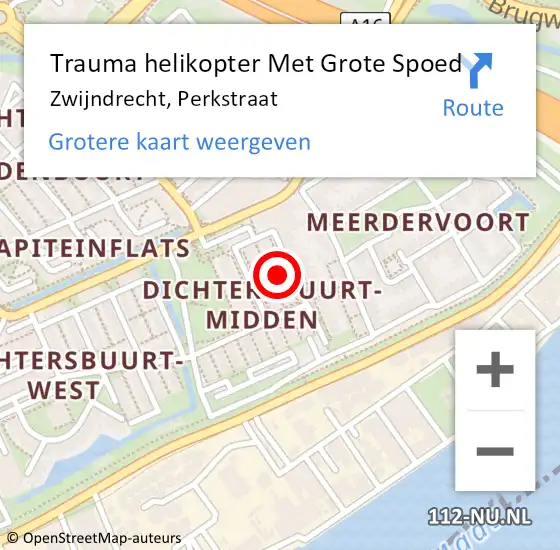 Locatie op kaart van de 112 melding: Trauma helikopter Met Grote Spoed Naar Zwijndrecht, Perkstraat op 8 maart 2023 10:18