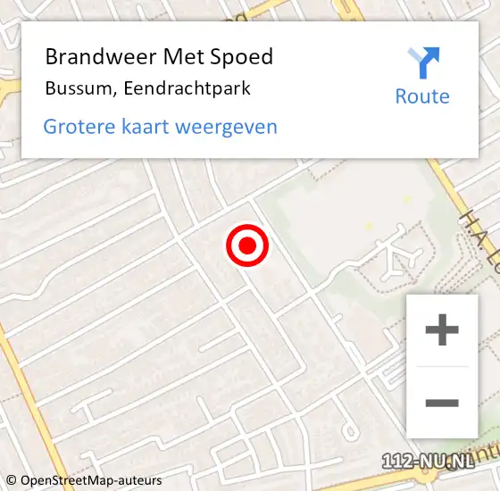 Locatie op kaart van de 112 melding: Brandweer Met Spoed Naar Bussum, Eendrachtpark op 8 maart 2023 10:25