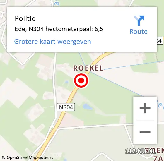 Locatie op kaart van de 112 melding: Politie Ede, N304 hectometerpaal: 6,5 op 8 maart 2023 10:44