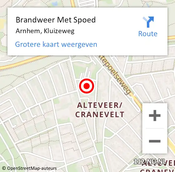 Locatie op kaart van de 112 melding: Brandweer Met Spoed Naar Arnhem, Kluizeweg op 8 maart 2023 11:04