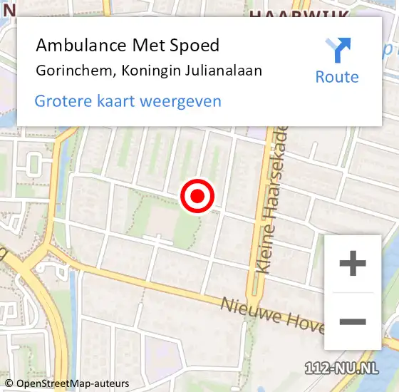 Locatie op kaart van de 112 melding: Ambulance Met Spoed Naar Gorinchem, Koningin Julianalaan op 8 maart 2023 11:18