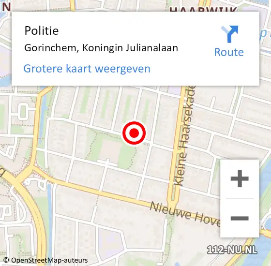 Locatie op kaart van de 112 melding: Politie Gorinchem, Koningin Julianalaan op 8 maart 2023 11:19