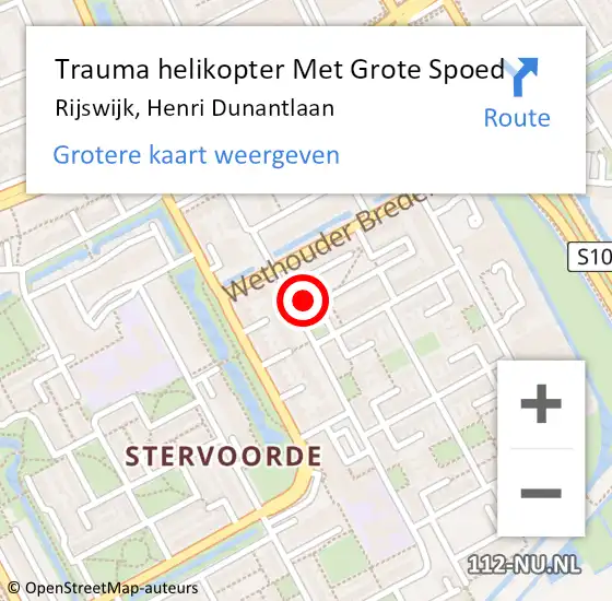Locatie op kaart van de 112 melding: Trauma helikopter Met Grote Spoed Naar Rijswijk, Henri Dunantlaan op 8 maart 2023 11:20
