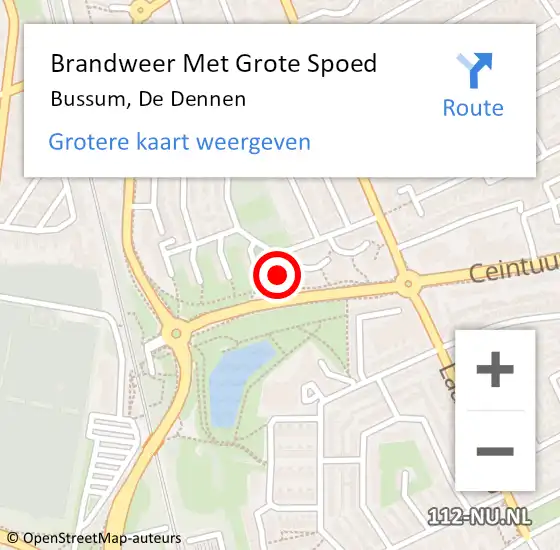 Locatie op kaart van de 112 melding: Brandweer Met Grote Spoed Naar Bussum, De Dennen op 8 maart 2023 11:43