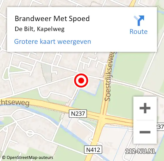 Locatie op kaart van de 112 melding: Brandweer Met Spoed Naar De Bilt, Kapelweg op 8 maart 2023 11:48