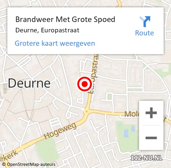 Locatie op kaart van de 112 melding: Brandweer Met Grote Spoed Naar Deurne, Europastraat op 8 maart 2023 11:51