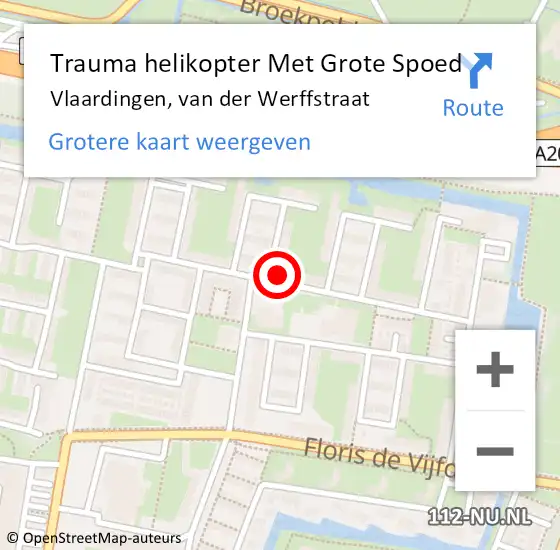 Locatie op kaart van de 112 melding: Trauma helikopter Met Grote Spoed Naar Vlaardingen, van der Werffstraat op 8 maart 2023 11:53