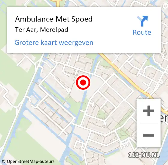 Locatie op kaart van de 112 melding: Ambulance Met Spoed Naar Ter Aar, Merelpad op 8 maart 2023 12:09