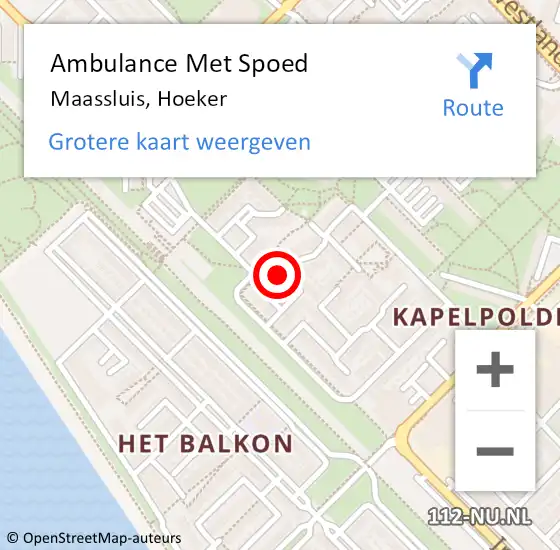 Locatie op kaart van de 112 melding: Ambulance Met Spoed Naar Maassluis, Hoeker op 8 maart 2023 12:38