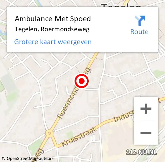 Locatie op kaart van de 112 melding: Ambulance Met Spoed Naar Tegelen, Roermondseweg op 8 maart 2023 12:56