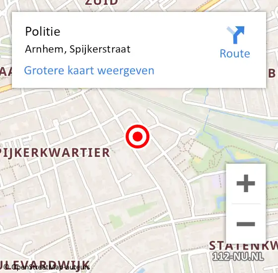 Locatie op kaart van de 112 melding: Politie Arnhem, Spijkerstraat op 8 maart 2023 13:20