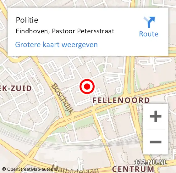 Locatie op kaart van de 112 melding: Politie Eindhoven, Pastoor Petersstraat op 8 maart 2023 13:35