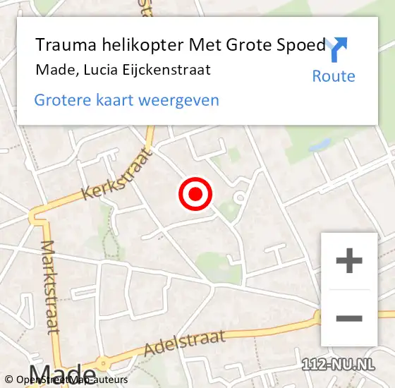 Locatie op kaart van de 112 melding: Trauma helikopter Met Grote Spoed Naar Made, Lucia Eijckenstraat op 8 maart 2023 15:01