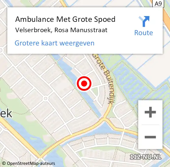 Locatie op kaart van de 112 melding: Ambulance Met Grote Spoed Naar Velserbroek, Rosa Manusstraat op 8 maart 2023 15:25