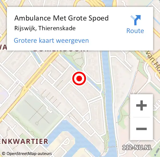 Locatie op kaart van de 112 melding: Ambulance Met Grote Spoed Naar Rijswijk, Thierenskade op 8 maart 2023 15:52