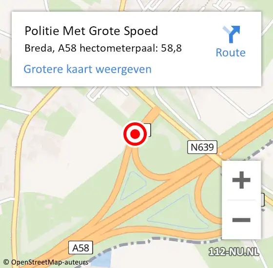 Locatie op kaart van de 112 melding: Politie Met Grote Spoed Naar Breda, A58 hectometerpaal: 58,8 op 8 maart 2023 16:32