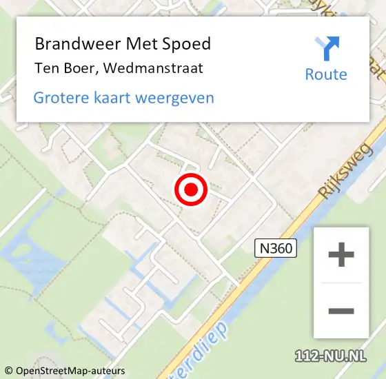 Locatie op kaart van de 112 melding: Brandweer Met Spoed Naar Ten Boer, Wedmanstraat op 8 maart 2023 16:34