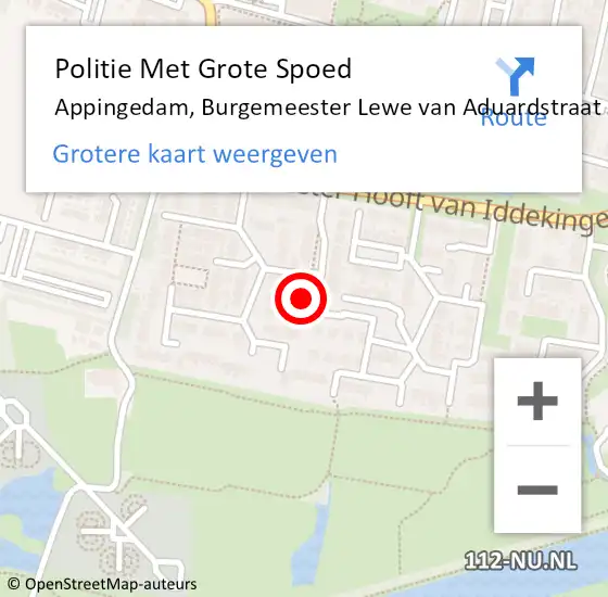 Locatie op kaart van de 112 melding: Politie Met Grote Spoed Naar Appingedam, Burgemeester Lewe van Aduardstraat op 8 maart 2023 16:58