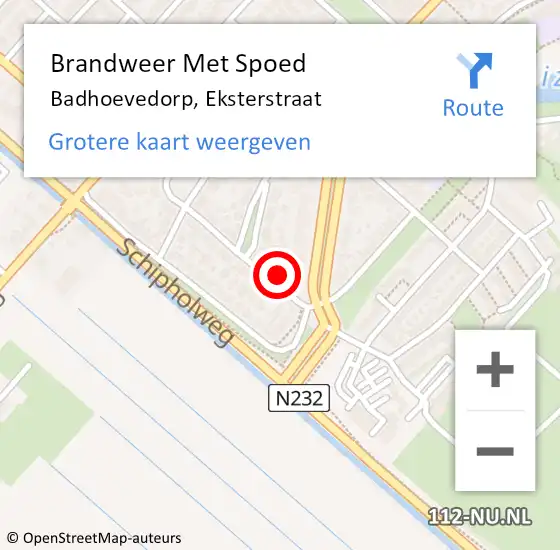 Locatie op kaart van de 112 melding: Brandweer Met Spoed Naar Badhoevedorp, Eksterstraat op 8 maart 2023 17:03