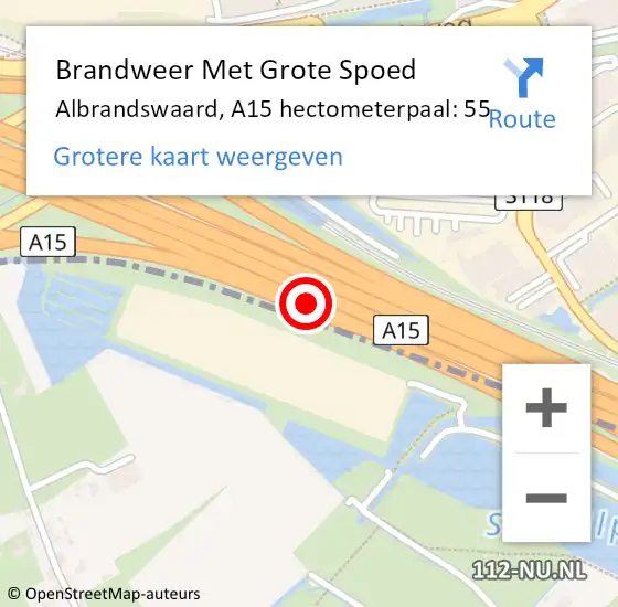 Locatie op kaart van de 112 melding: Brandweer Met Grote Spoed Naar Albrandswaard, A15 hectometerpaal: 55 op 8 maart 2023 17:23