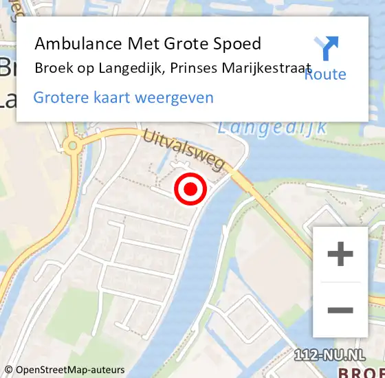 Locatie op kaart van de 112 melding: Ambulance Met Grote Spoed Naar Broek op Langedijk, Prinses Marijkestraat op 8 maart 2023 17:24