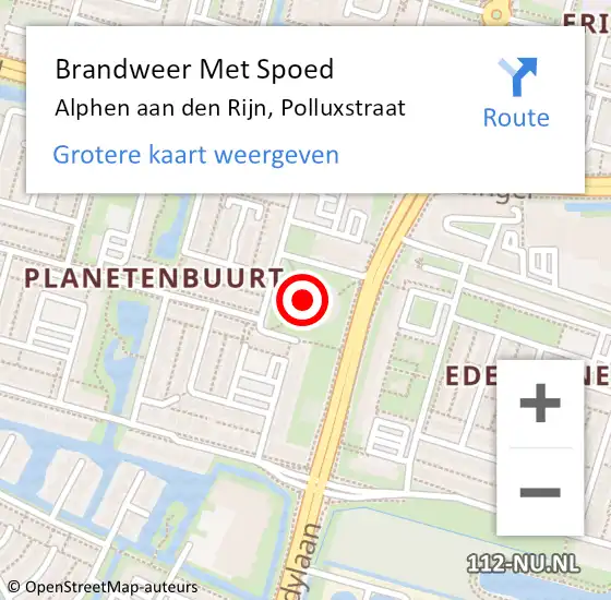 Locatie op kaart van de 112 melding: Brandweer Met Spoed Naar Alphen aan den Rijn, Polluxstraat op 8 maart 2023 17:33