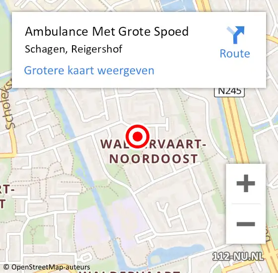 Locatie op kaart van de 112 melding: Ambulance Met Grote Spoed Naar Schagen, Reigershof op 8 maart 2023 18:25