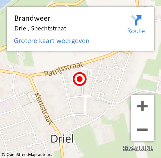 Locatie op kaart van de 112 melding: Brandweer Driel, Spechtstraat op 8 maart 2023 18:27