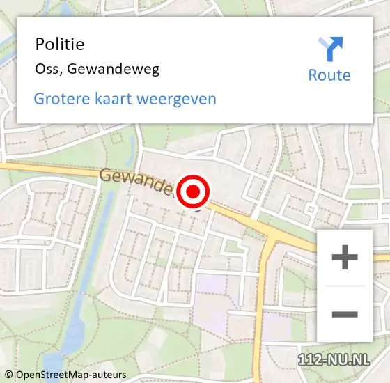 Locatie op kaart van de 112 melding: Politie Oss, Gewandeweg op 8 maart 2023 19:10