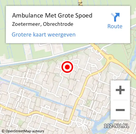 Locatie op kaart van de 112 melding: Ambulance Met Grote Spoed Naar Zoetermeer, Obrechtrode op 8 maart 2023 20:03