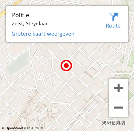 Locatie op kaart van de 112 melding: Politie Zeist, Steynlaan op 8 maart 2023 20:31