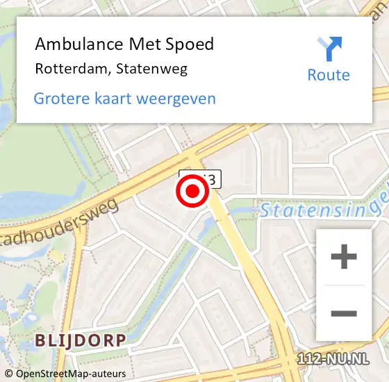 Locatie op kaart van de 112 melding: Ambulance Met Spoed Naar Rotterdam, Statenweg op 8 maart 2023 21:29