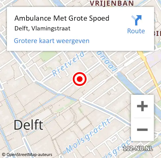 Locatie op kaart van de 112 melding: Ambulance Met Grote Spoed Naar Delft, Vlamingstraat op 8 maart 2023 21:31