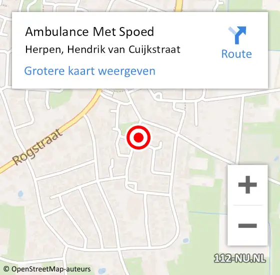 Locatie op kaart van de 112 melding: Ambulance Met Spoed Naar Herpen, Hendrik van Cuijkstraat op 18 augustus 2014 10:21