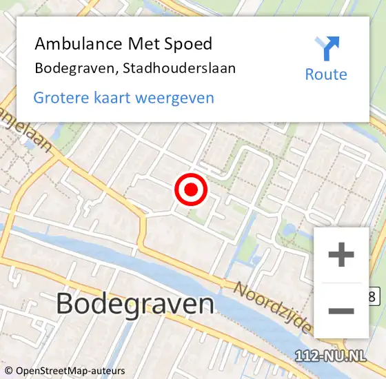Locatie op kaart van de 112 melding: Ambulance Met Spoed Naar Bodegraven, Stadhouderslaan op 8 maart 2023 22:17