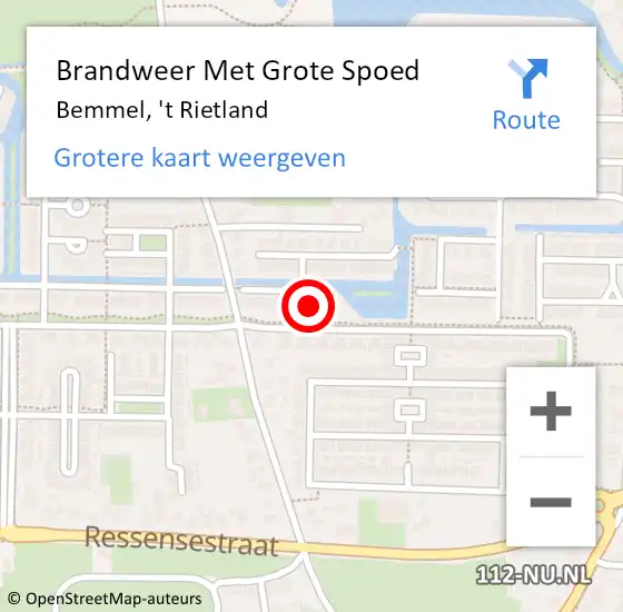 Locatie op kaart van de 112 melding: Brandweer Met Grote Spoed Naar Bemmel, 't Rietland op 8 maart 2023 22:19