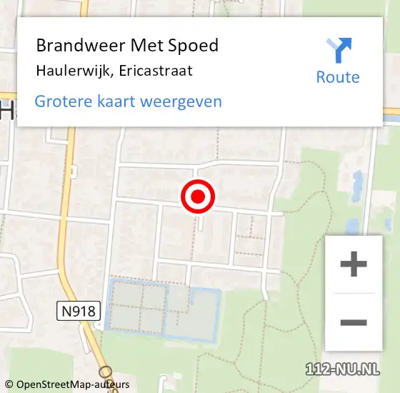 Locatie op kaart van de 112 melding: Brandweer Met Spoed Naar Haulerwijk, Ericastraat op 8 maart 2023 23:01