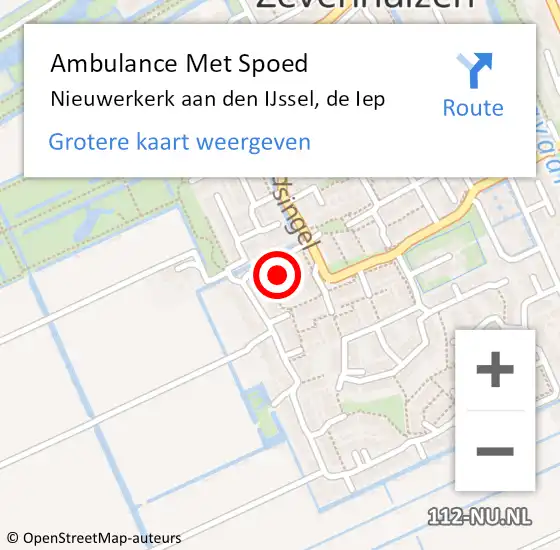 Locatie op kaart van de 112 melding: Ambulance Met Spoed Naar Nieuwerkerk aan den IJssel, de Iep op 8 maart 2023 23:49