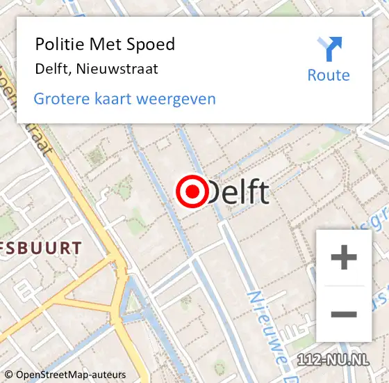 Locatie op kaart van de 112 melding: Politie Met Spoed Naar Delft, Nieuwstraat op 9 maart 2023 01:44