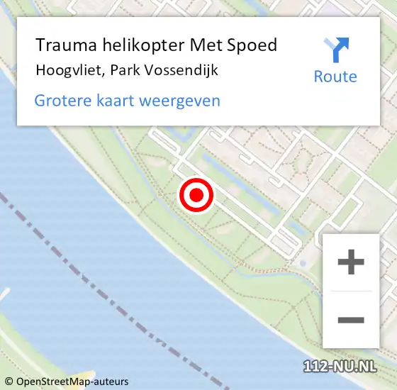 Locatie op kaart van de 112 melding: Trauma helikopter Met Spoed Naar Hoogvliet, Park Vossendijk op 9 maart 2023 01:45