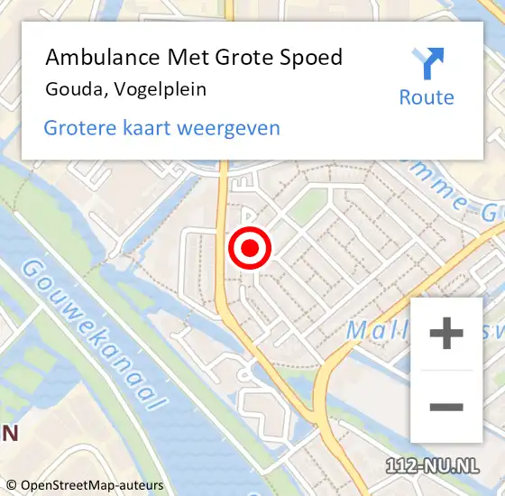 Locatie op kaart van de 112 melding: Ambulance Met Grote Spoed Naar Gouda, Vogelplein op 9 maart 2023 01:49