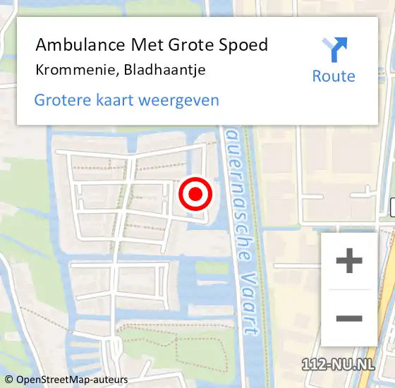 Locatie op kaart van de 112 melding: Ambulance Met Grote Spoed Naar Krommenie, Bladhaantje op 9 maart 2023 02:12