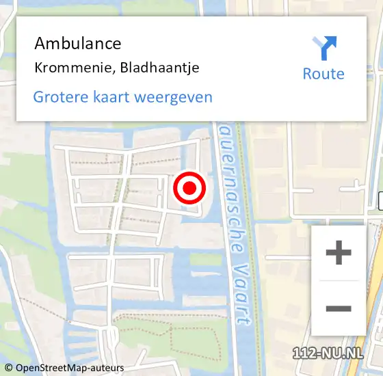 Locatie op kaart van de 112 melding: Ambulance Krommenie, Bladhaantje op 9 maart 2023 02:15