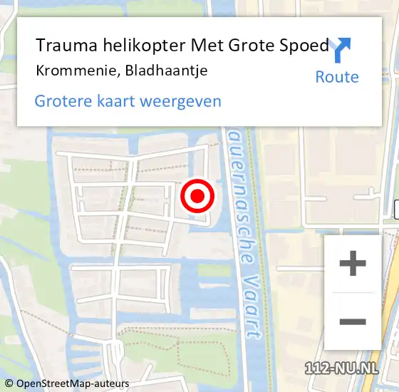 Locatie op kaart van de 112 melding: Trauma helikopter Met Grote Spoed Naar Krommenie, Bladhaantje op 9 maart 2023 02:16